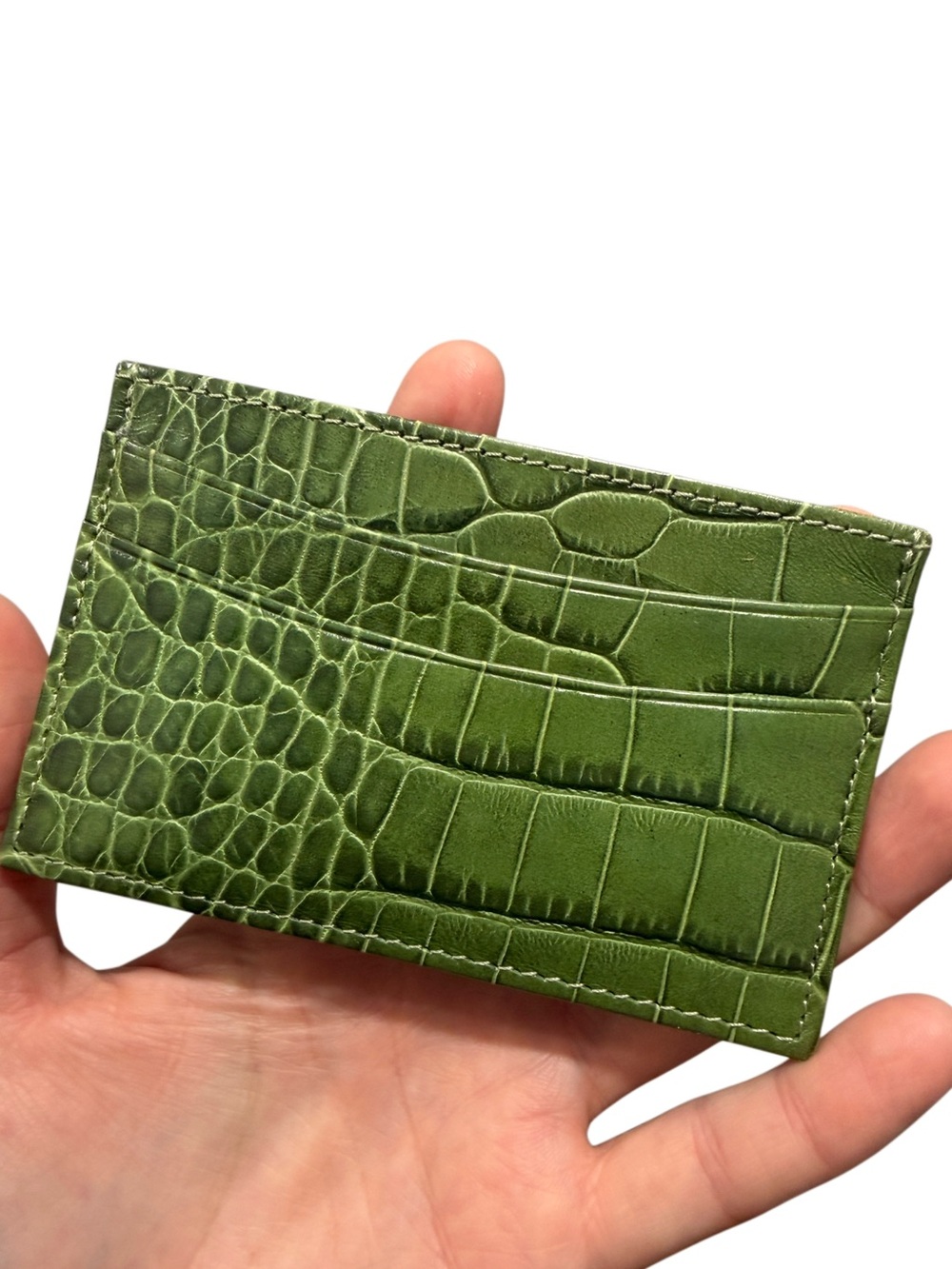 European Leather crocodile green small card wallet new